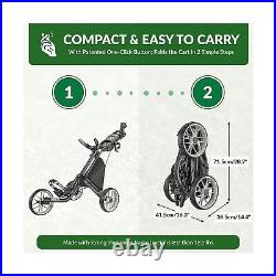 CaddyTek 3 Wheel Golf Push Cart Foldable Collapsible Lightweight Pushcart w