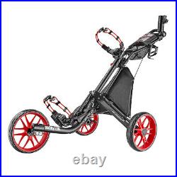 CaddyTek EZ-Fold 3 Wheel Golf Push Cart Golf Trolley With Mobile Holder-Red