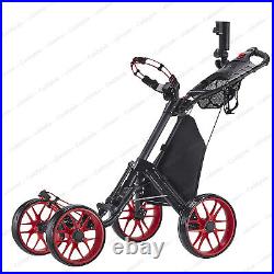 CaddyTek One-Click Folding Golf trolley 4 Wheel Push/Pull Cart V3-Red