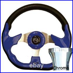 Club Car Precedent 2004-Up Golf Cart Blue Racer Steering Wheel Chrome Kit