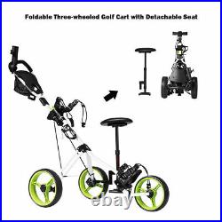 Costway Foldable 3 Wheel Push Pull Golf Cart Trolley Seat Scoreboard Bag Swivel