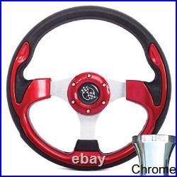 EZGO 1994.5-Up Golf Cart Red Rally Steering Wheel Chrome Adaptor Kit