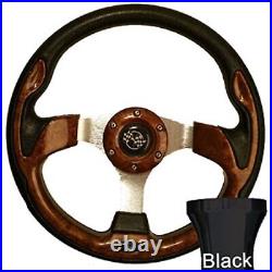 EZGO 1994.5-Up Golf Cart Woodgrain Rally Steering Wheel Black Adaptor Kit