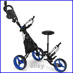Foldable 3 Wheels Golf Push Pull Cart 4 Height Positions Golf Push Trolley