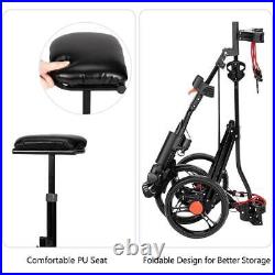 Foldable Steel Golf Trolley 3 Wheels Push Pull Cart With Seat Storage Holder