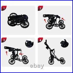 Folding Golf Pull Carts 4 Wheel Hand Brake Caddy Cart Walking Push Cart