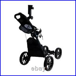 Folding Golf Pull Carts 4 Wheel Umbrella Stand Roller Hand Brake with Drink