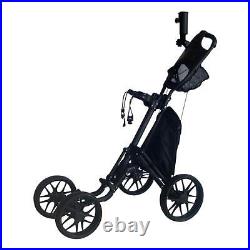 Folding Golf Pull Carts 4 Wheel Umbrella Stand Roller Hand Brake with Drink