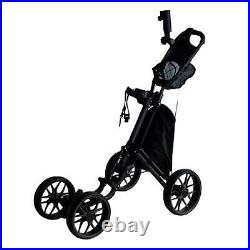 Folding Golf Pull Carts 4 Wheel Umbrella Stand with Hand Brake Easy to Carry