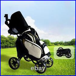Folding Golf Pull Carts 4 Wheel with Drink Holder Roller Collapsible with Hand