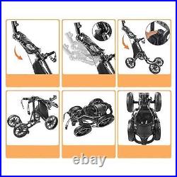 Folding Golf Pull Carts 4 Wheel with Drink Holder Roller Collapsible with Hand