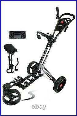 Founders Swerve 360 Swivel Wheel Qwik Fold Golf Push Cart with Deluxe Seat Black
