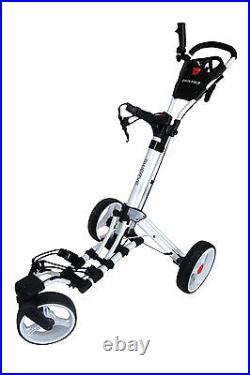 Founders Swerve 360 Swivel Wheel Qwik Fold Golf Push Cart with Deluxe Seat White