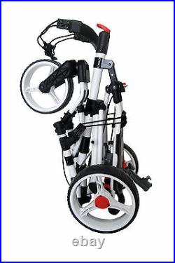 Founders Swerve 360 Swivel Wheel Qwik Fold Golf Push Cart with Deluxe Seat White