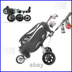 Golf Bag Cart Portable EVA Metal Folding 3 Wheel Golf Walking Push Cart