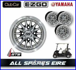 Golf Cart Buggy 10 Silver Alloy Wheel Set Of 4 Fits Club Car Yamaha Ezgo