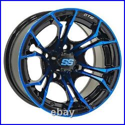 Golf Cart GTW 14x7 Black Blue Spyder Wheel 34 Offset 4/4 Pattern