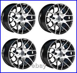 Golf Cart GTW 14x7 Machined Black Pursuit Wheels Set of 4 34 Offset 4/4