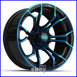 Golf Cart GTW 15x7 Black with Blue Spyder Wheel 34 Offset 4/4 Pattern