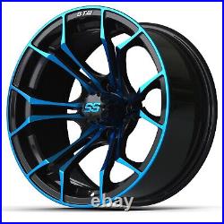 Golf Cart GTW 15x7 Black with Blue Spyder Wheel 34 Offset 4/4 Pattern