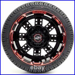 Golf Cart Wheels and Tires Combo 12 Madjax Transformer Black/Red Set of 4