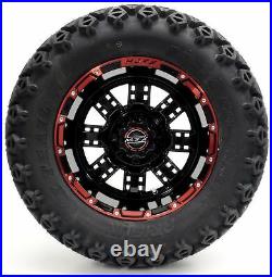 Golf Cart Wheels and Tires Combo 12 Madjax Transformer Red/Black Set of 4