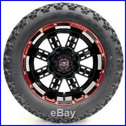Golf Cart Wheels and Tires Combo 14 Madjax Transformer Black/Red Set of 4