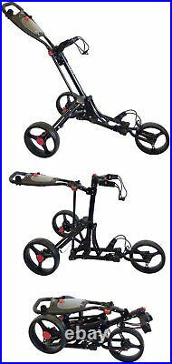 Golf Deluxe 3 Wheel Trolley One Button Easy Fold Outdoor Cart Adjustable Height