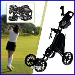 Golf Push Cart 4 Wheel Golf Push Cart Cup Holder, Folding Portable Pull Caddy