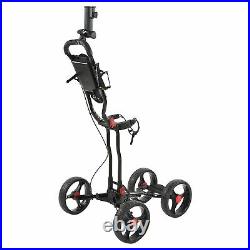 Golfing Push Cart Folding 4 Wheel Trolley Caddy With Umbrella Cup Holder
