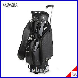 HONMA 2020 CB12018 Unisex Golf Wheeled Caddie Cart Bag 9inch, 7Way, PU, 4.3kg-Black
