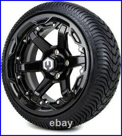 MODZ 14 Gladiator Glossy Black Golf Cart Wheels and Tires (205-30-14) Set of 4