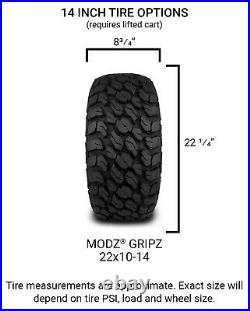 MODZ 14 Mayhem Black Ball Mill Golf Cart Wheels and MODZ Gripz Tires (22x10-14)