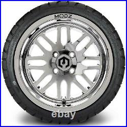 MODZ 14 Mayhem Chrome Golf Cart Wheels and Radial Tires (205/40-14)