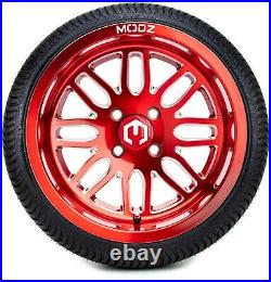 MODZ 14 Mayhem Red Ball Mill Golf Cart Wheels and Tires (205-30-14) Set of 4