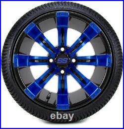 MODZ 14 Tempest Blue and Black Golf Cart Wheels and Tires (205-30-14) Set of 4