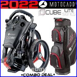 Motocaddy Cube 2022 3 Wheel Push Golf Trolley & Lite Series Cart Bag Combo Deal