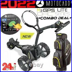 Motocaddy M3 Gps Dhc 2022 New Electric Golf Trolley & Lite Series Cart Bag Combo