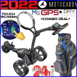 Motocaddy M5 Gps 2022 Electric Golf Trolley & Dry Series Cart Bag Combo Package