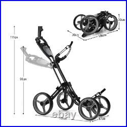NNECW 4 Wheels Aluminum Golf Push Pull Cart With Adjustable Umbrella Holder for