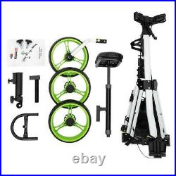 New Portable Golf Trolley Push Cart 3 Wheels with PU Seat Umbrella Bag Holder