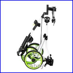 Pexmor Portable Golf Push Cart Trolley 3 Wheels with PU Seat Stroage Holder