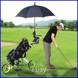 Pexmor Portable Golf Push Cart Trolley 3 Wheels with PU Seat Stroage Holder