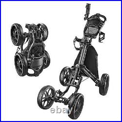 Portable Folding Golf Pull Carts 4 Wheel Collapsible with Drink Holder Aluminum