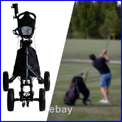 Portable Folding Golf Pull Carts 4 Wheel Push Cart Cup Holder Assemble with Hand