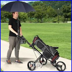 Portable Golf Trolley 3 Wheels Steel Push Pull Cart With PU Seat Multi Holder