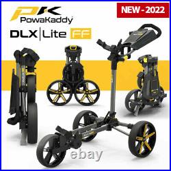 PowaKaddy DLX-Lite FF Flat Fold Golf Push Cart Gunmetal/Yellow NEW! 2022