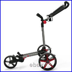 Powakaddy DLX Lite Ff Golf Push Trolley / Ultra Slim Fold Gunmetal / Red