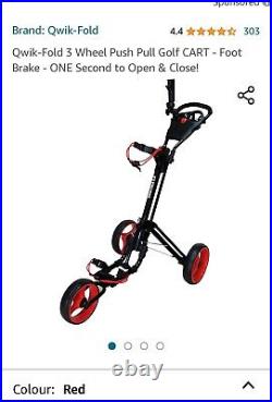 QWIK-FOLD 3.0 Model 3-Wheeled Push-Pull Golf Cart Brake Black Red Trolley