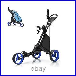 SPOTRAVEL 3 Wheel Golf Push Pull Cart, Folding Golf Trolley with in Foil Coat